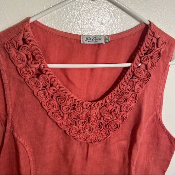 Blu Orchid Linen Shift Dress Pink Textured Floral Neckline XL - Picture 5 of 10